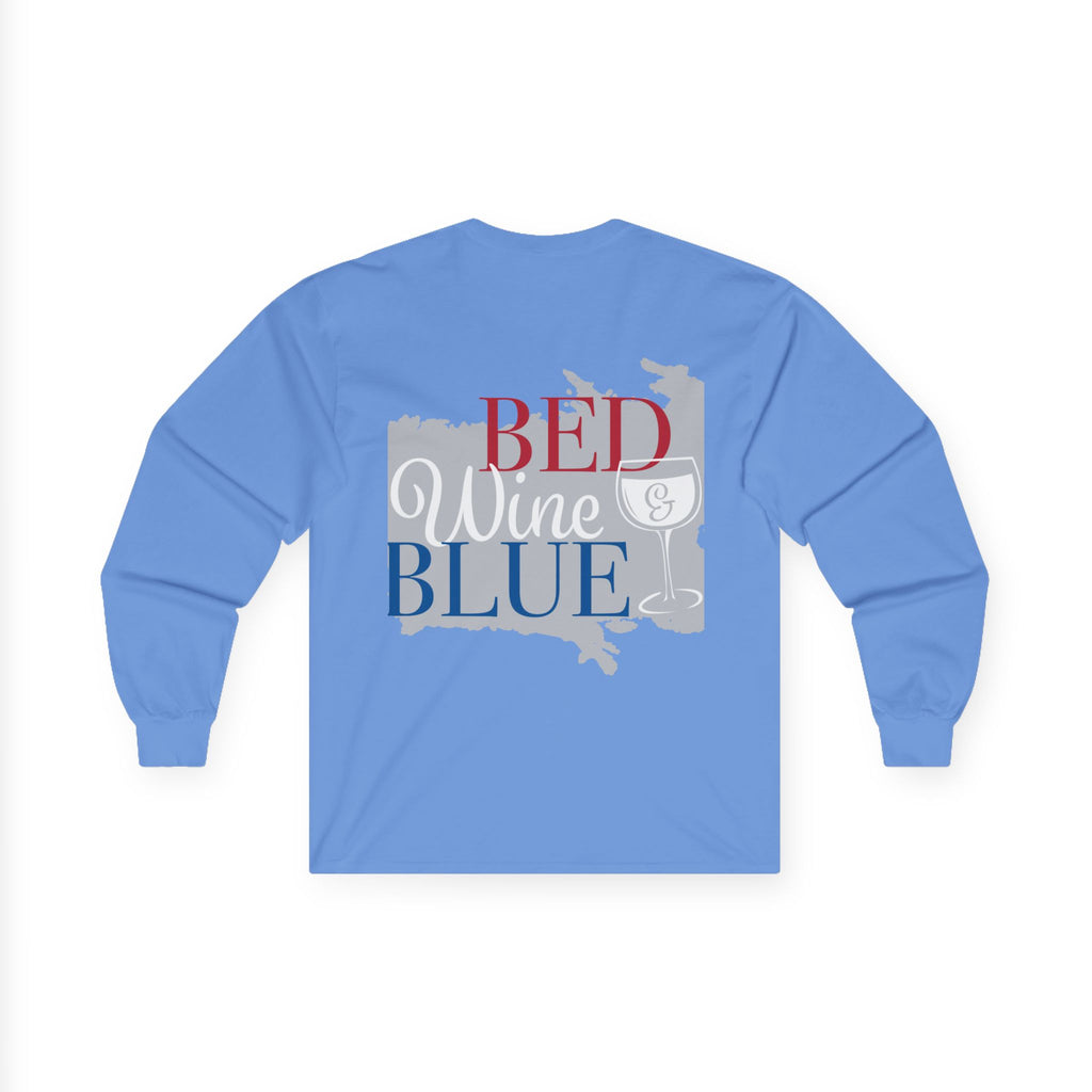 Freedom flag graphic Long Sleeve Tee | Red Wine Blue state silhouette Long Sleeve Tee