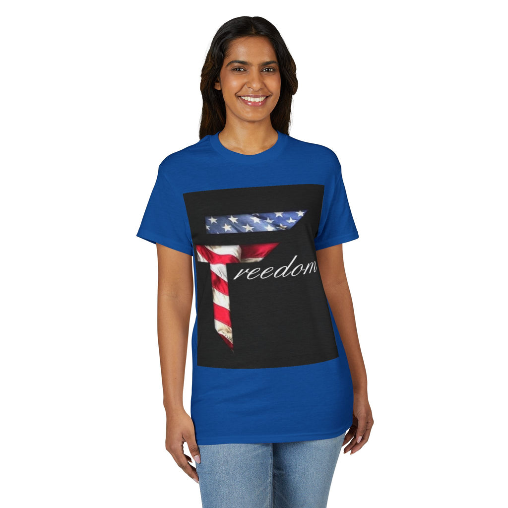 American Flag 'T' Freedom T-Shirt | Bed Wine & Blue Back Design