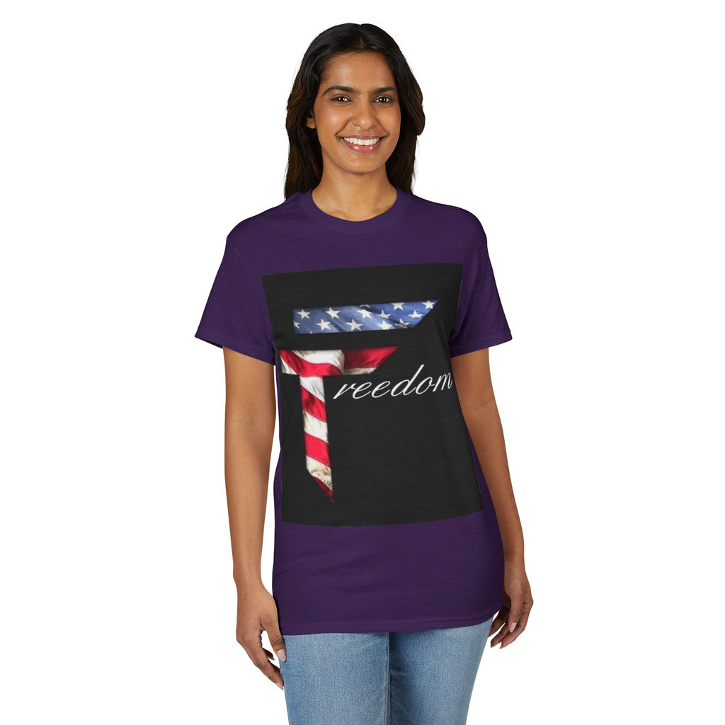 American Flag 'T' Freedom T-Shirt | Bed Wine & Blue Back Design