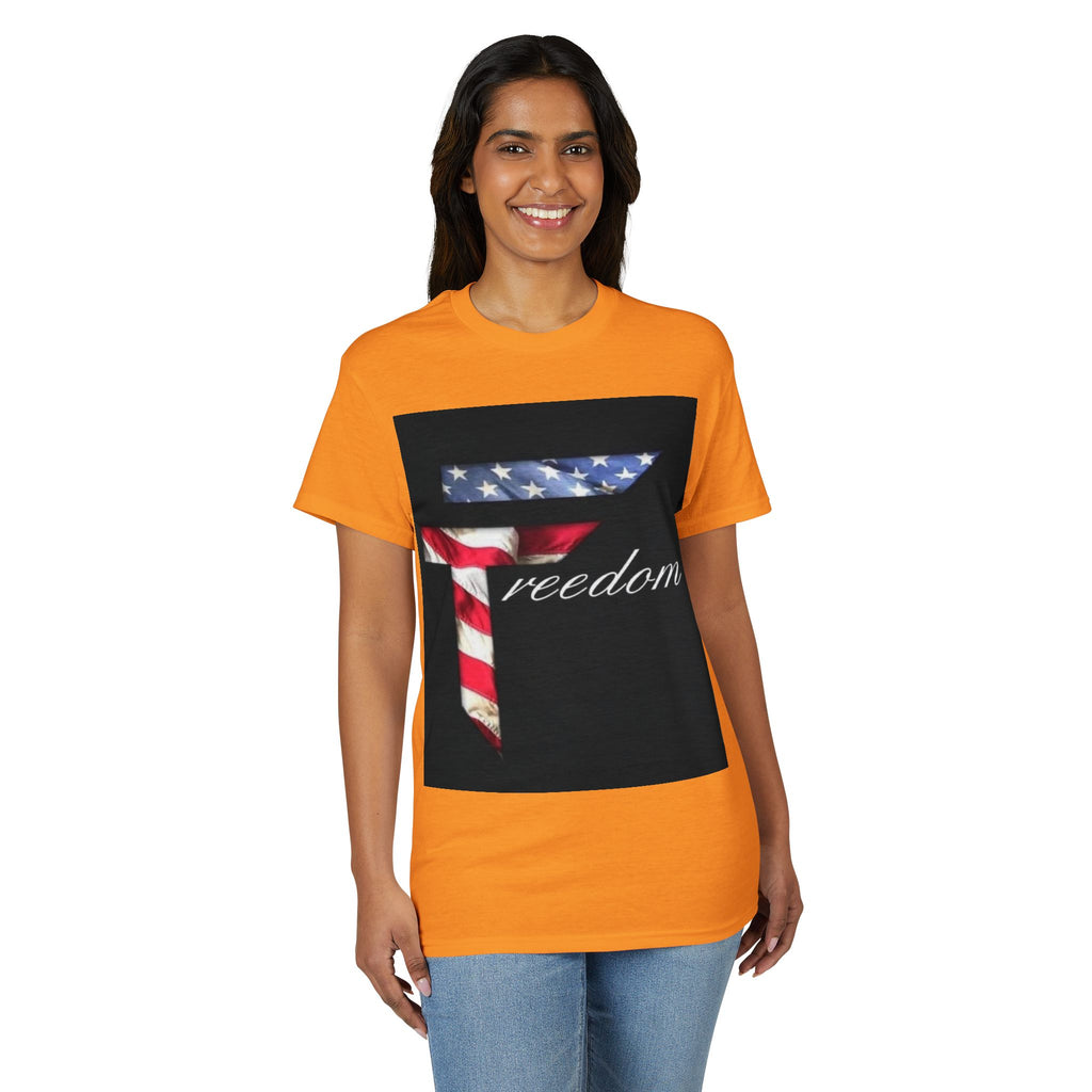 American Flag 'T' Freedom T-Shirt | Bed Wine & Blue Back Design