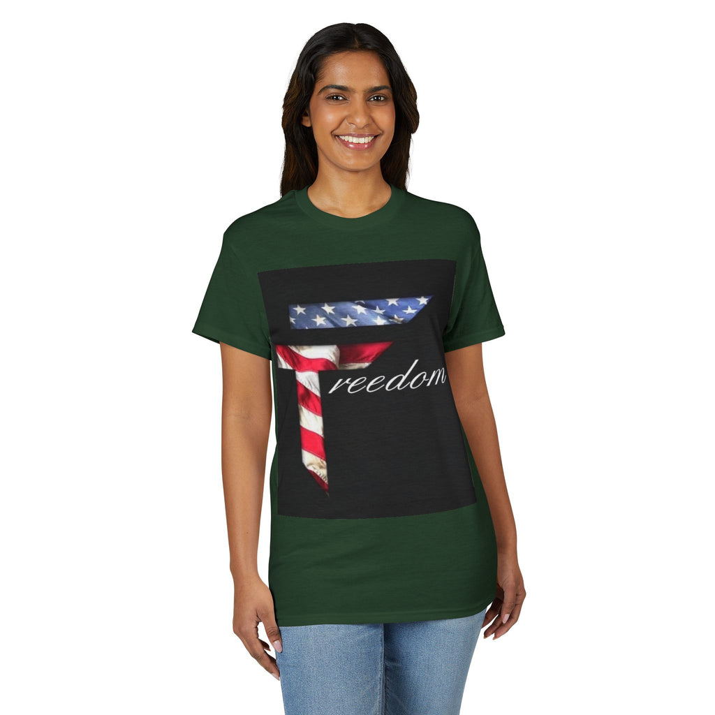 American Flag 'T' Freedom T-Shirt | Bed Wine & Blue Back Design