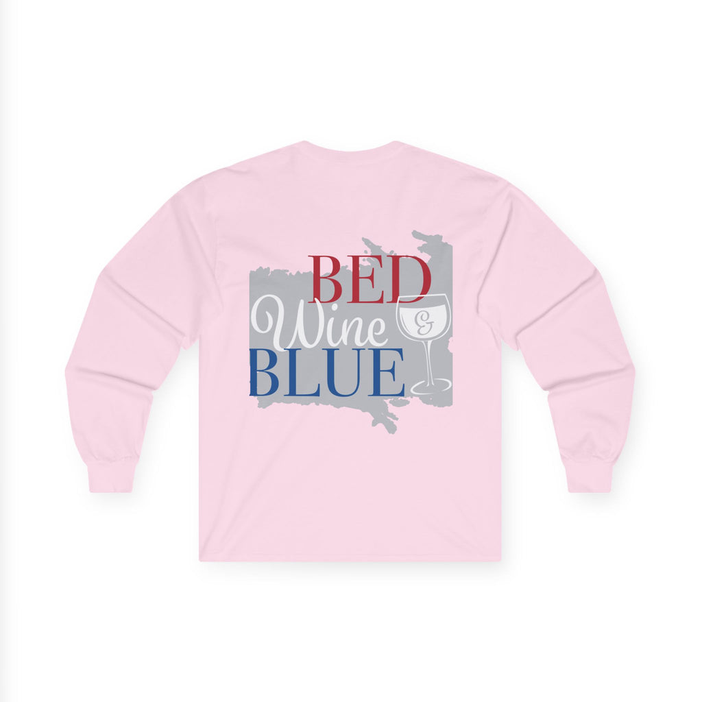 Freedom flag graphic Long Sleeve Tee | Red Wine Blue state silhouette Long Sleeve Tee