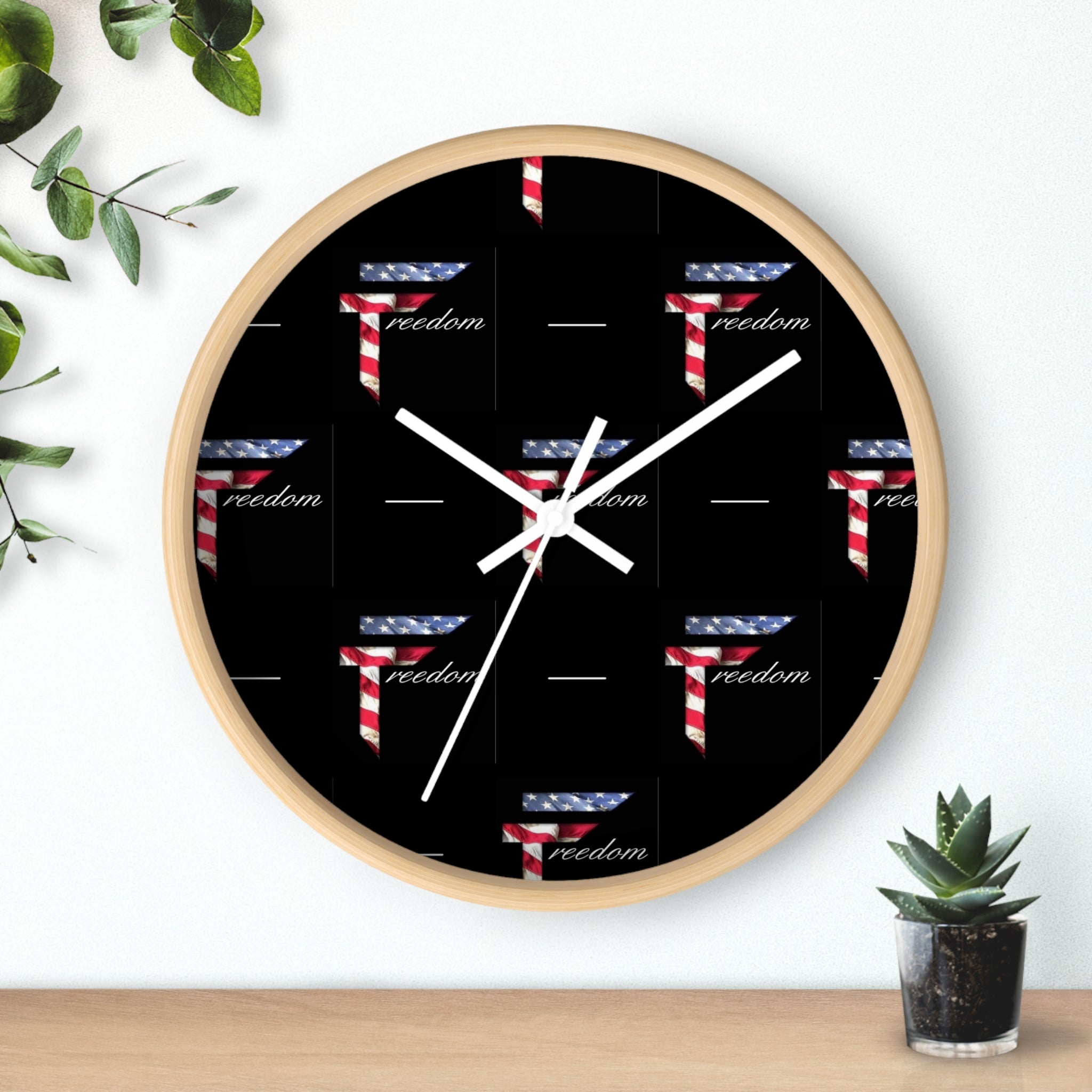 American Flag T Pattern Wall Clock | Freedom Motif, Black Background