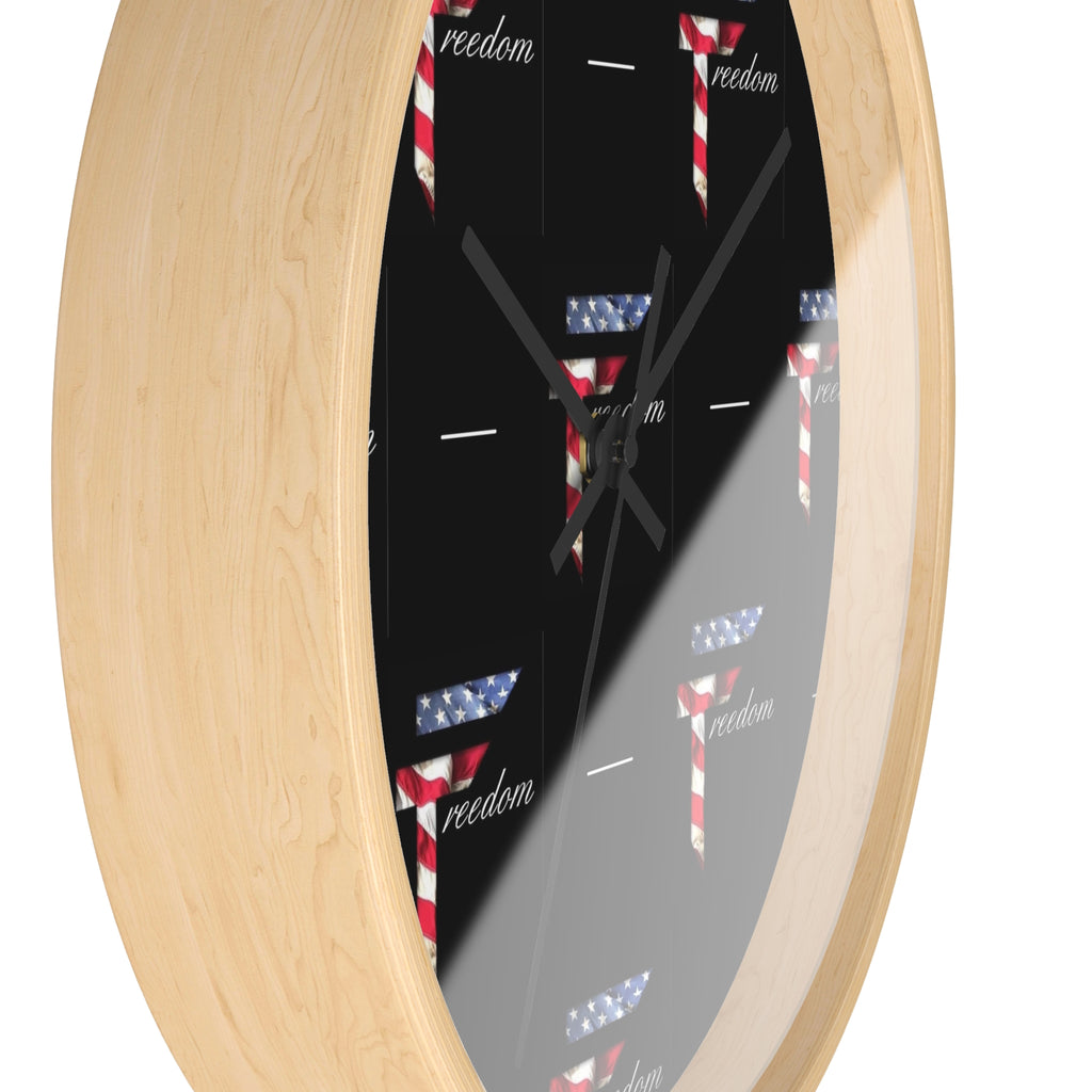 American Flag T Pattern Wall Clock | Freedom Motif, Black Background