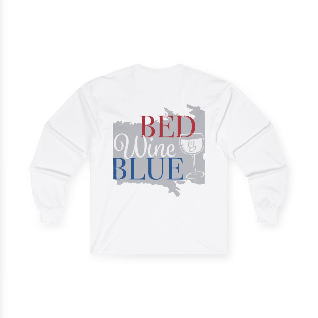 Freedom flag graphic Long Sleeve Tee | Red Wine Blue state silhouette Long Sleeve Tee