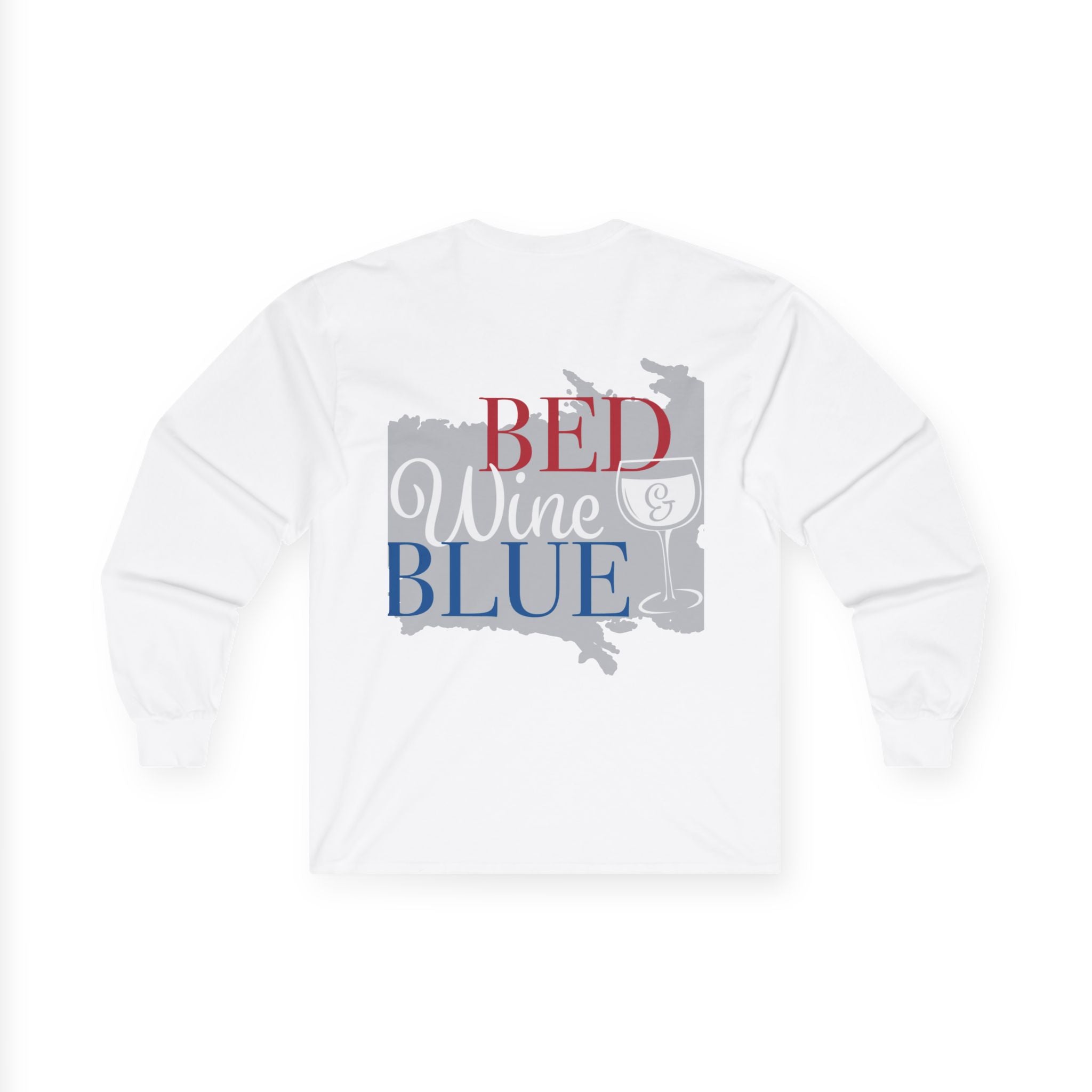Freedom flag graphic Long Sleeve Tee | Red Wine Blue state silhouette Long Sleeve Tee