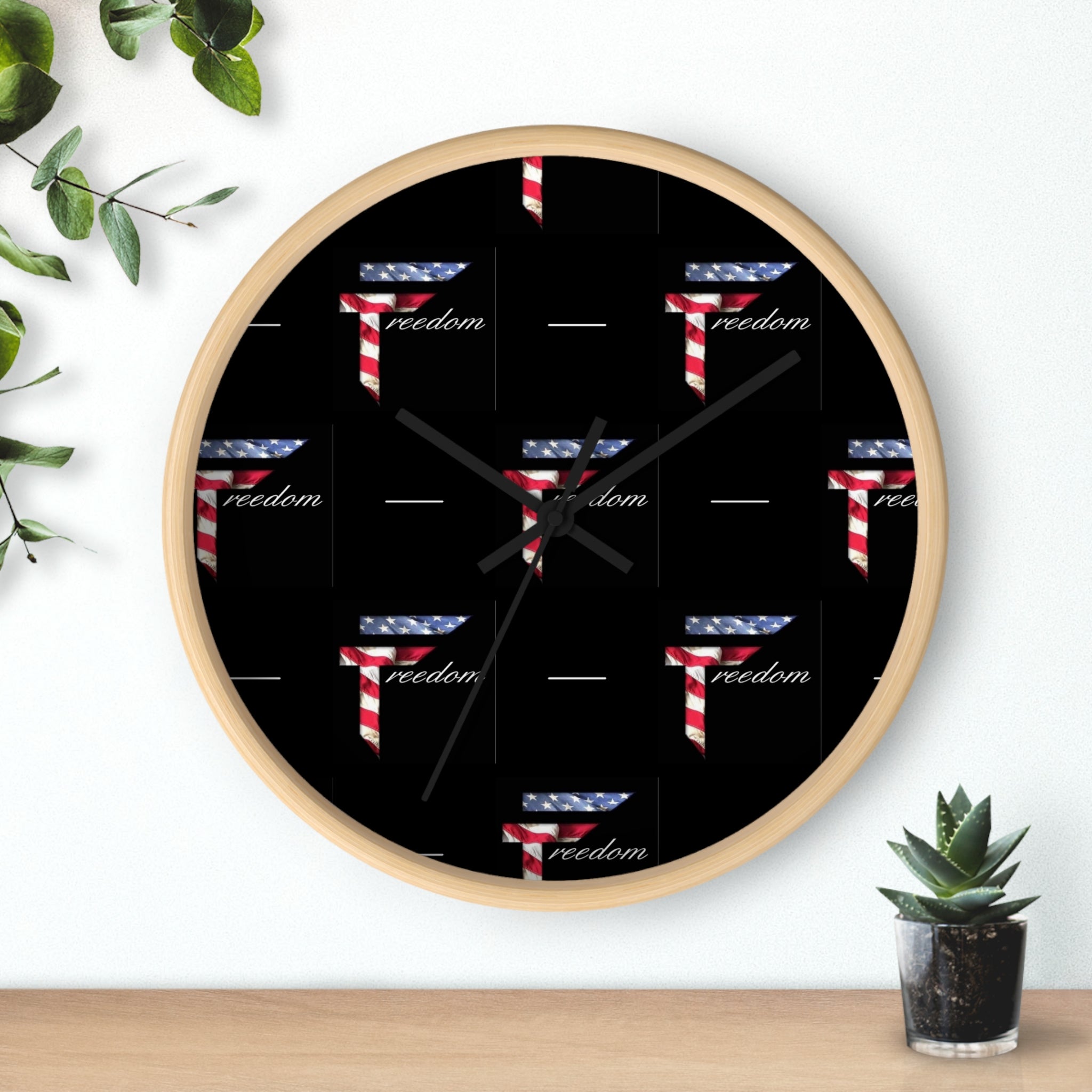 American Flag T Pattern Wall Clock | Freedom Motif, Black Background