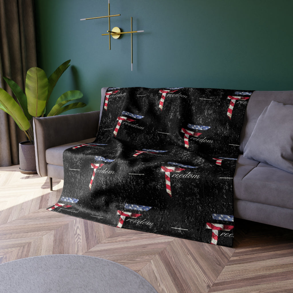American Flag Letter T pattern Crushed Velvet Blanket | Patriotic stars and stripes design