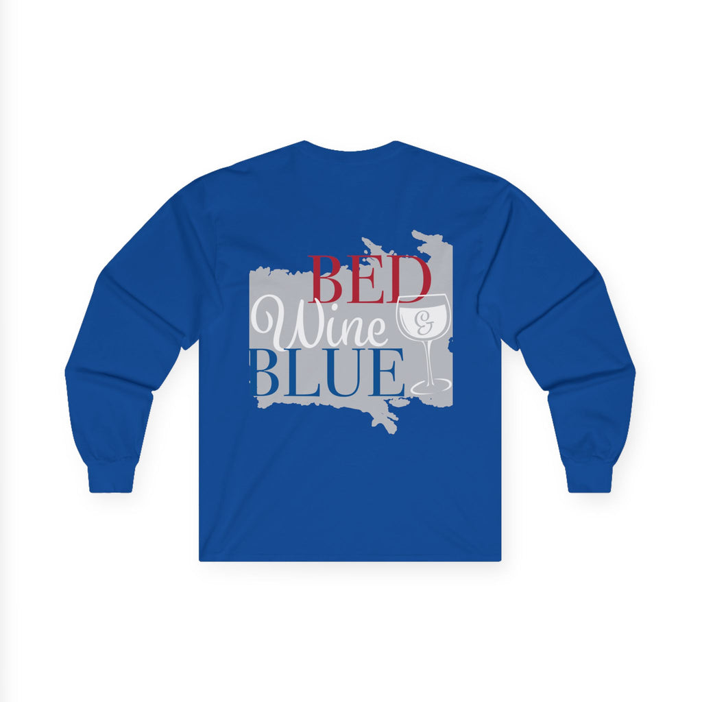 Freedom flag graphic Long Sleeve Tee | Red Wine Blue state silhouette Long Sleeve Tee