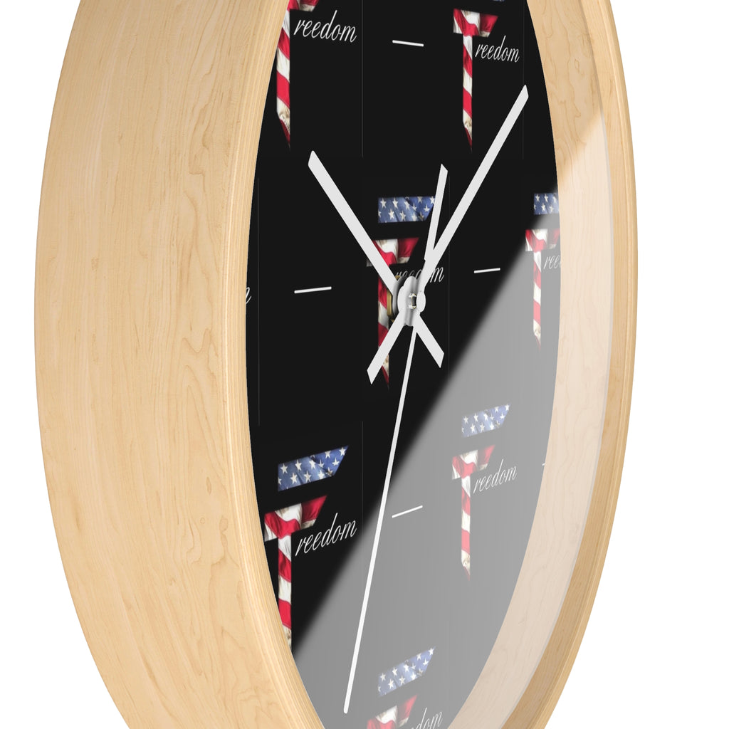 American Flag T Pattern Wall Clock | Freedom Motif, Black Background