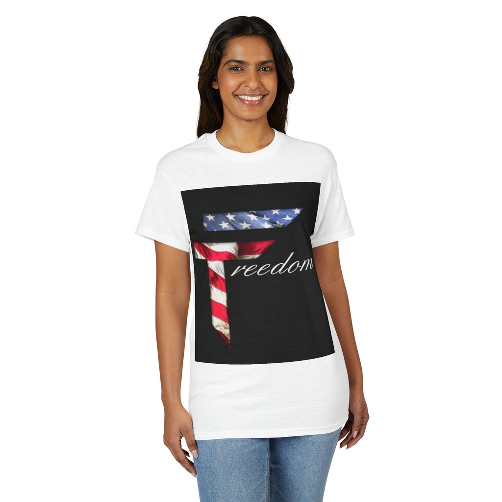 American Flag 'T' Freedom T-Shirt | Bed Wine & Blue Back Design