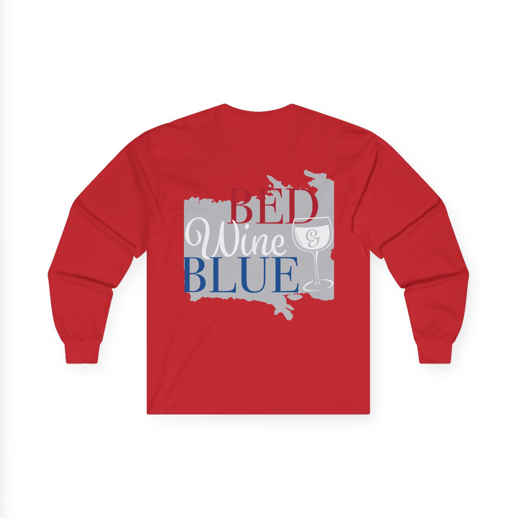 Freedom flag graphic Long Sleeve Tee | Red Wine Blue state silhouette Long Sleeve Tee