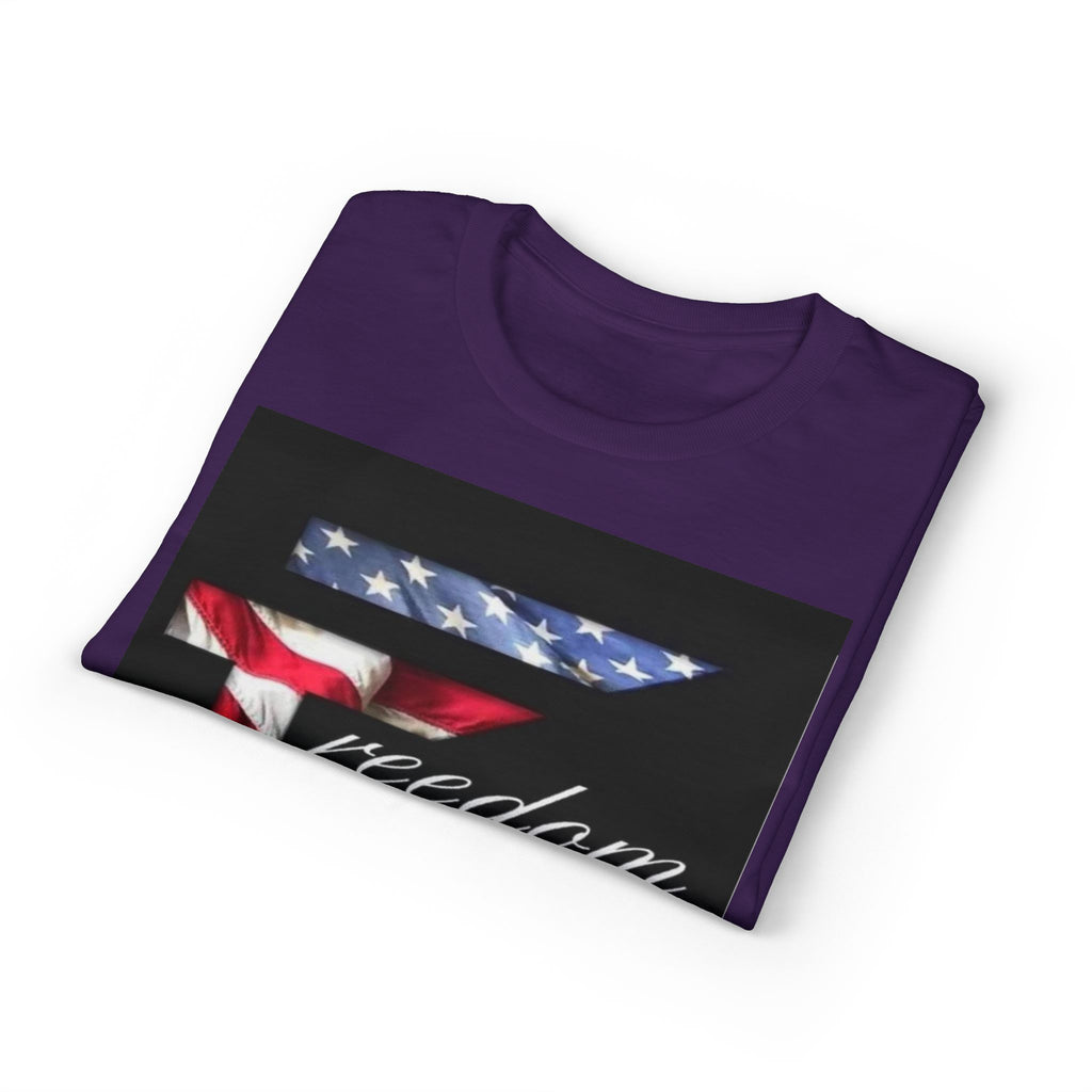 American Flag 'T' Freedom T-Shirt | Bed Wine & Blue Back Design