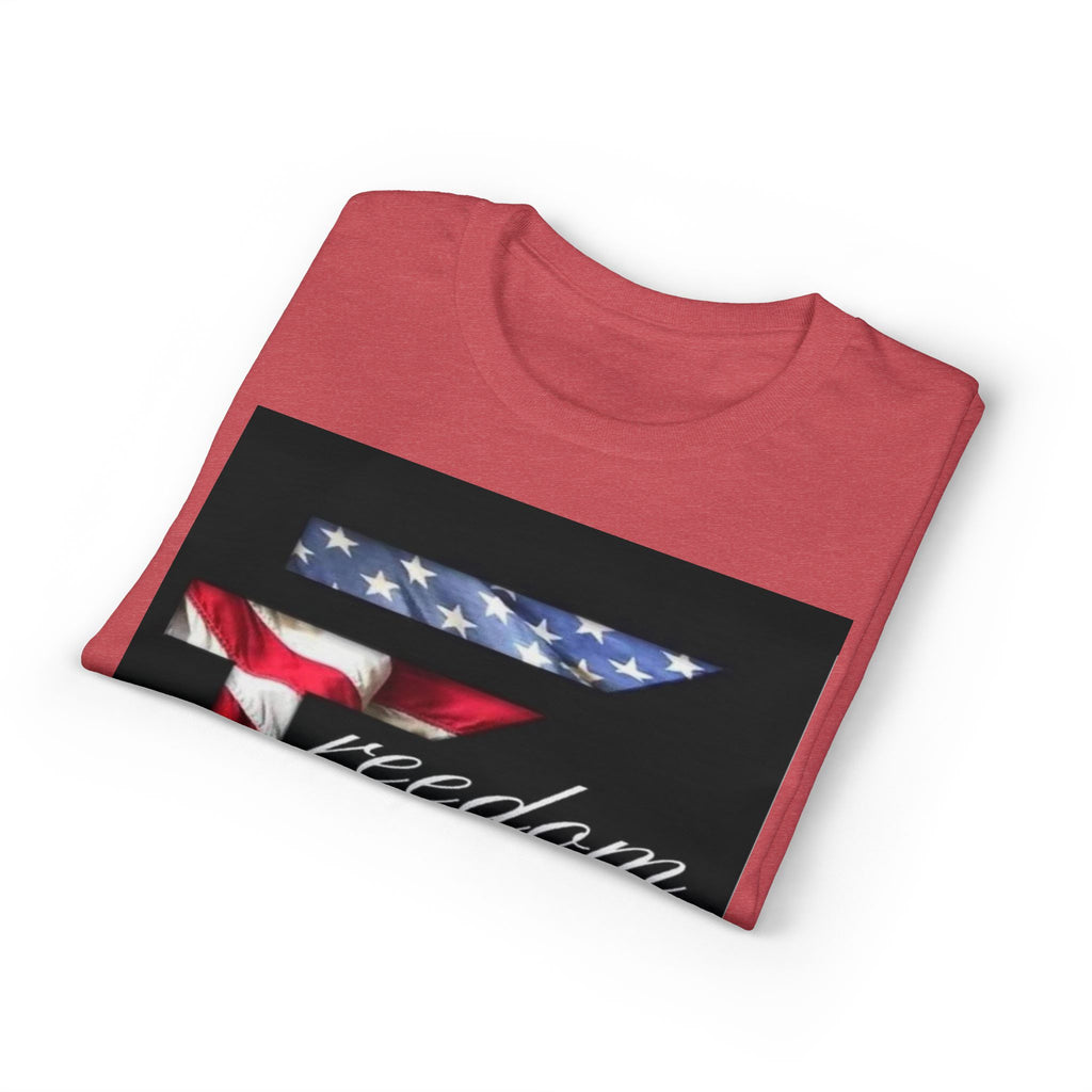American Flag 'T' Freedom T-Shirt | Bed Wine & Blue Back Design