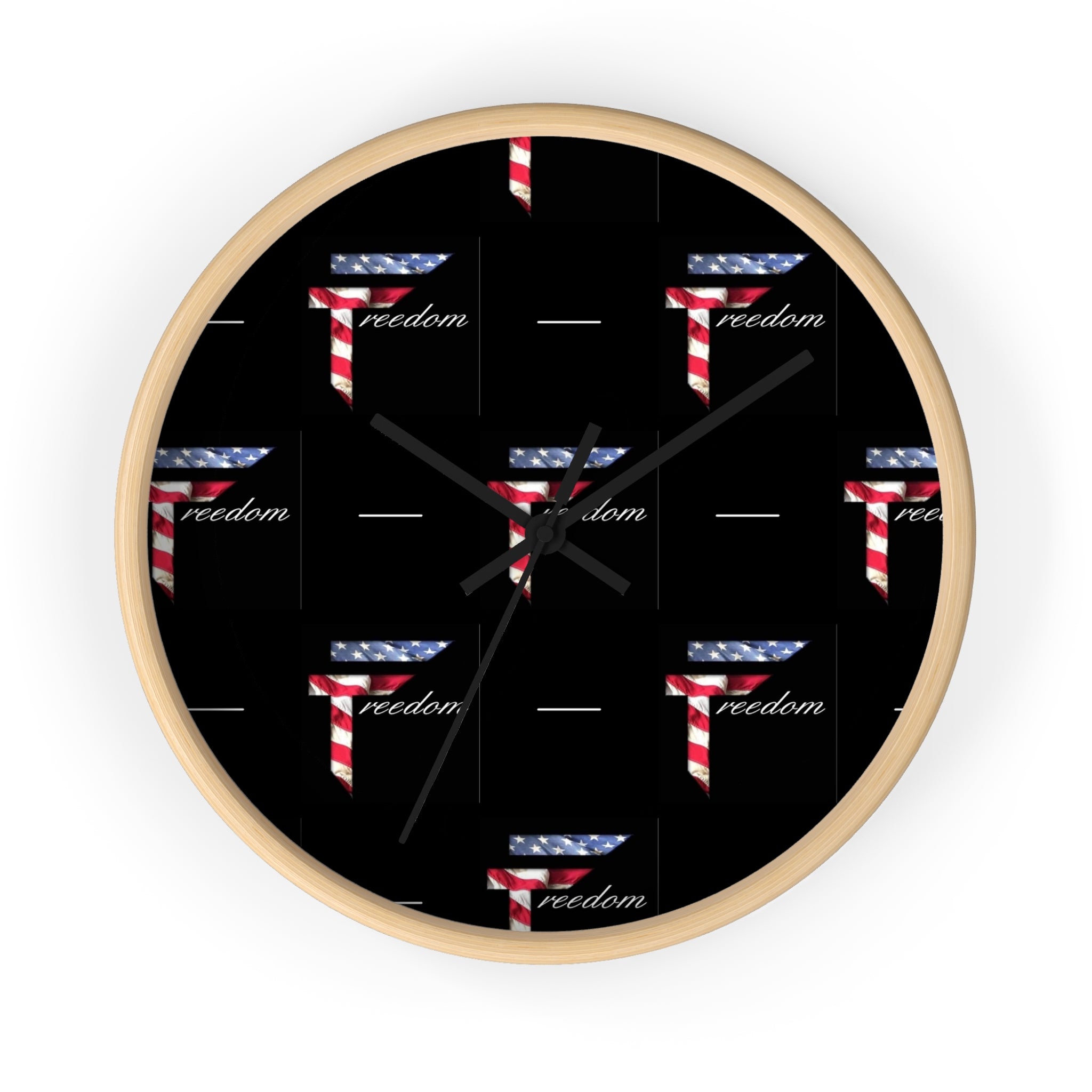 American Flag T Pattern Wall Clock | Freedom Motif, Black Background