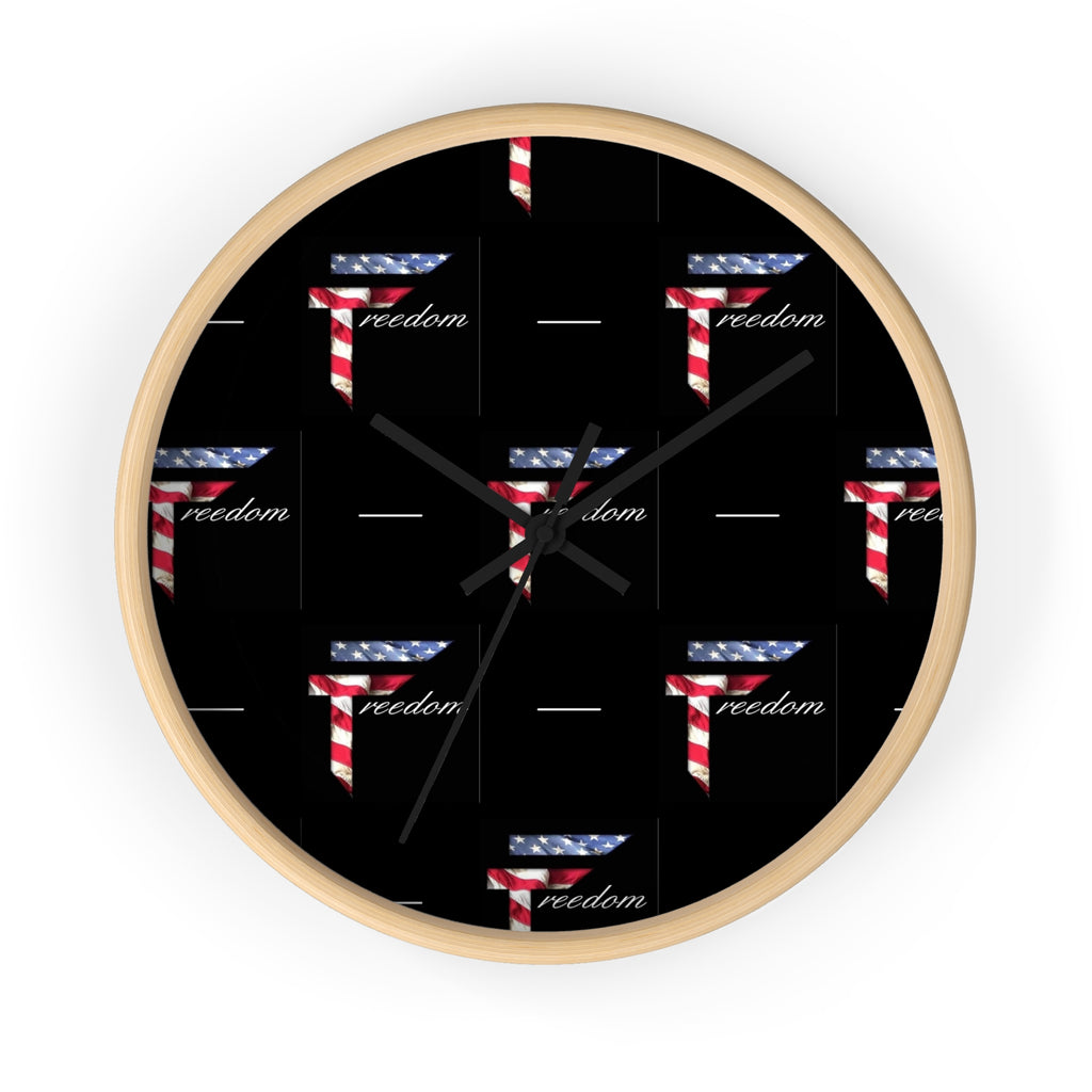American Flag T Pattern Wall Clock | Freedom Motif, Black Background