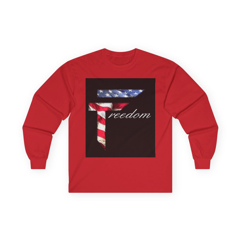 Freedom flag graphic Long Sleeve Tee | Red Wine Blue state silhouette Long Sleeve Tee