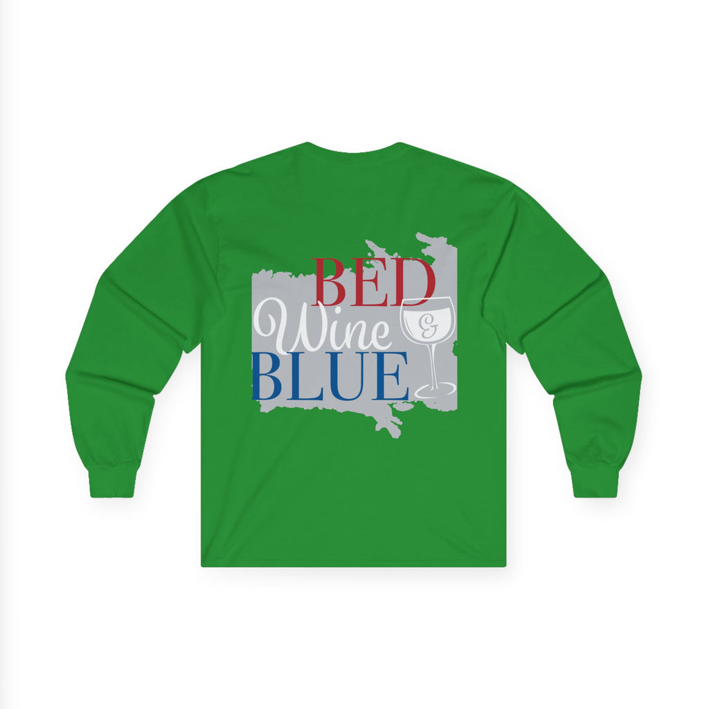 Freedom flag graphic Long Sleeve Tee | Red Wine Blue state silhouette Long Sleeve Tee