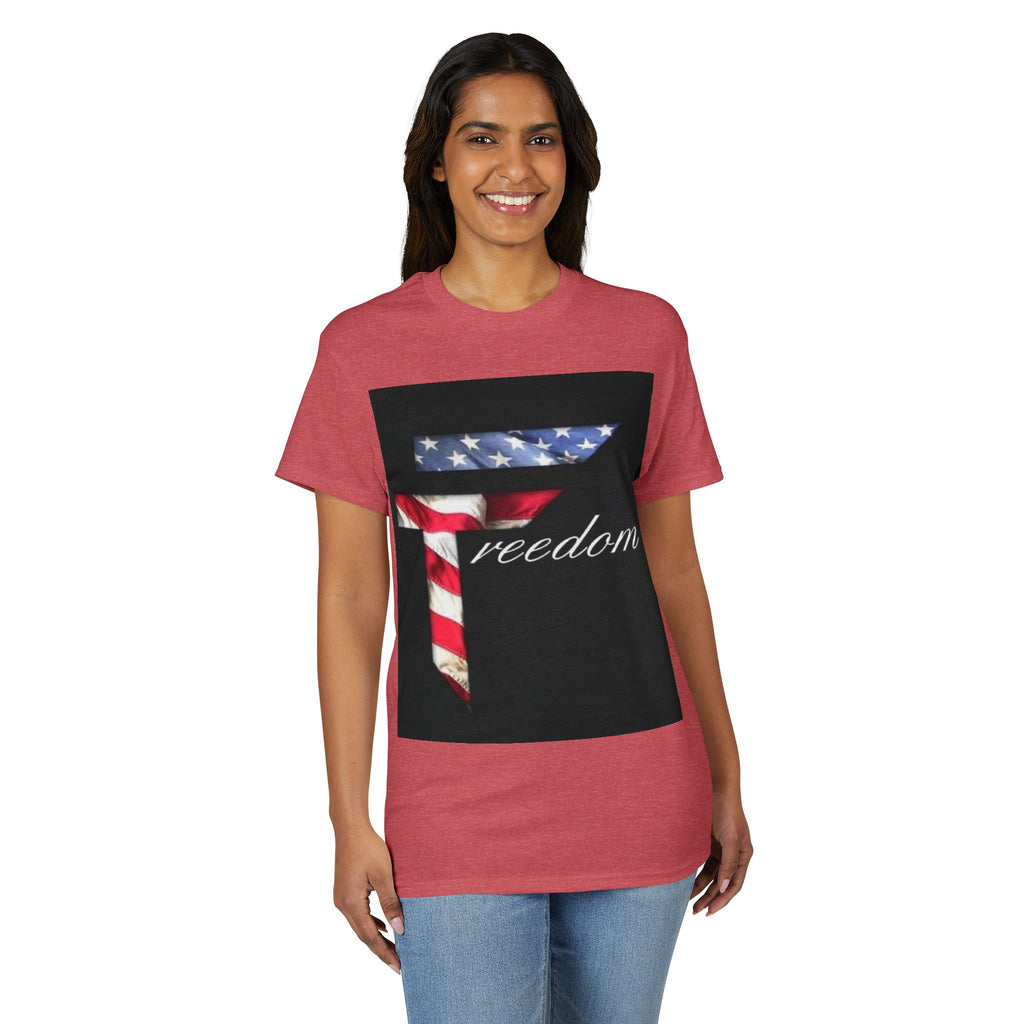 American Flag 'T' Freedom T-Shirt | Bed Wine & Blue Back Design