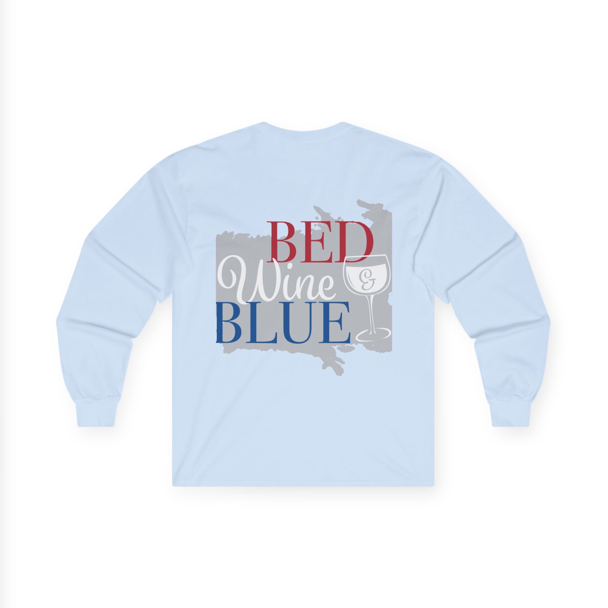 Freedom flag graphic Long Sleeve Tee | Red Wine Blue state silhouette Long Sleeve Tee